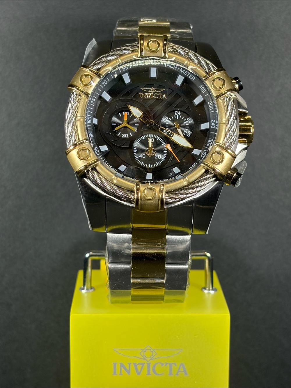 Invicta Bolt Valkir Men’s Watch 52mm Gold Steel Black Dial 69801 New